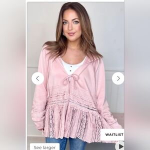 New w/ Tags J.nna Much Ado Etta Lace Trim Hoodie Jacket Baby Pink M